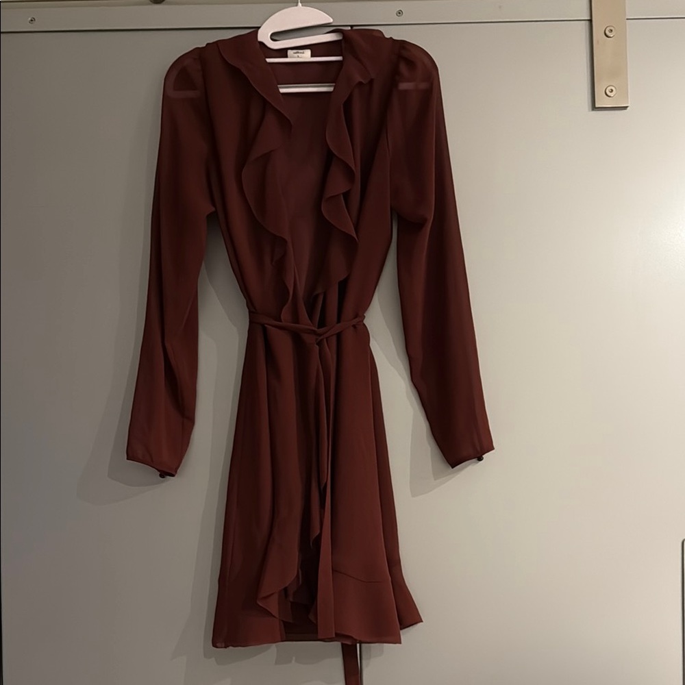 Burgundy Ruffle Trim Wilfred Wrap Dress